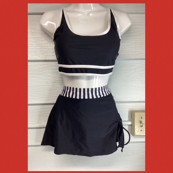 Other - Black High-Waist Swim Skirt with Striped Waistband.41